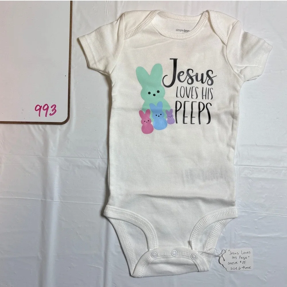 Simple Joys by Carters Jesus Loves His Peeps Easter‎ Bunny Bodysuit White 6-9M